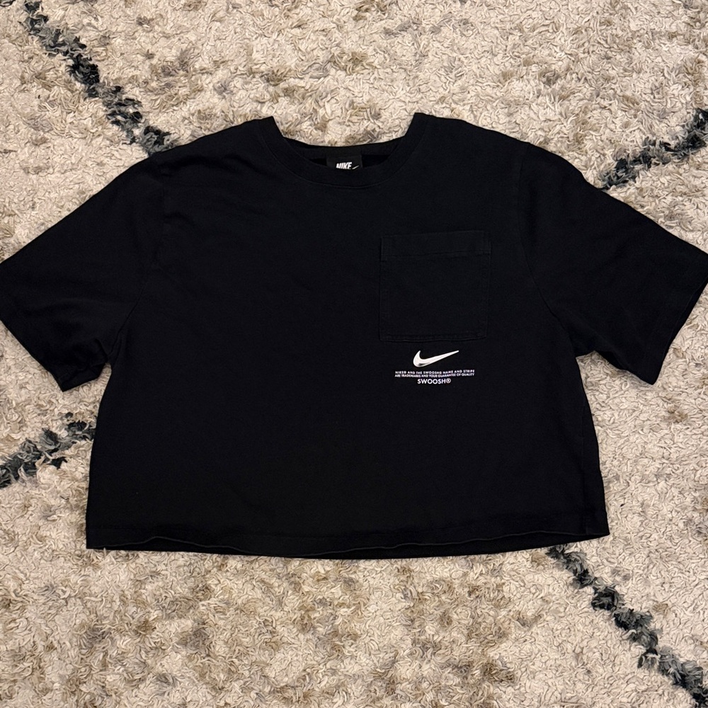 Nike Black Cropped Tee with 3D Metallic Logo